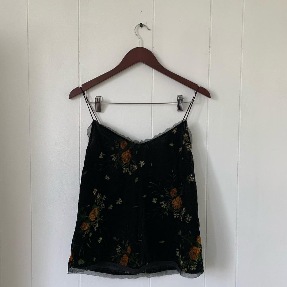 Zara Velvet Floral Spaghetti Strap Tank Top Medium